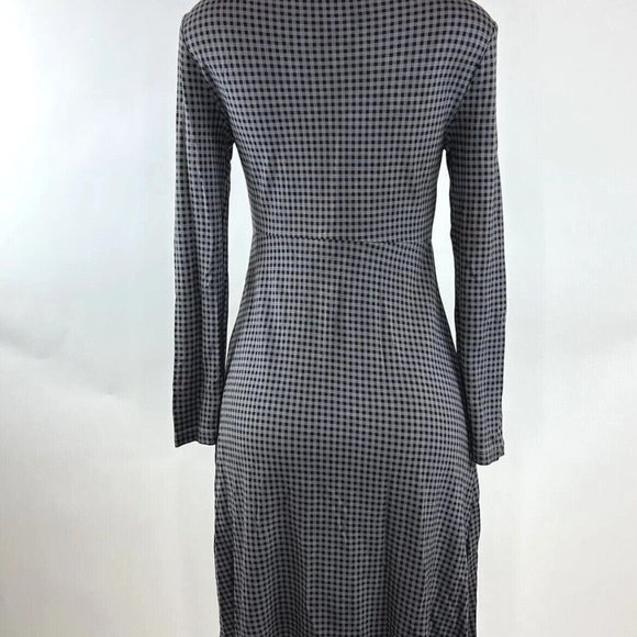 Max Mara Weekend Urbana Flare Dress Grey Gingham Check Plaid Keyhole Long Sleeve - Picture 6 of 10